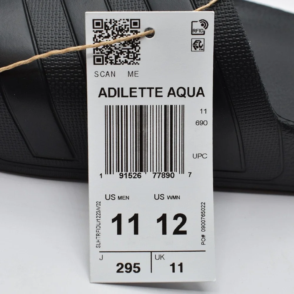 adidas Adilette Aqua Slides Sandals Slip On Men's 11 Women's 12 Black NWT F35550